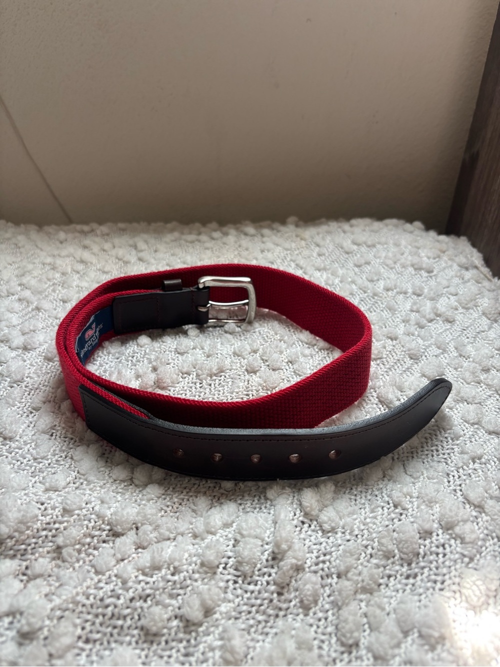 Men's Vineyard Vines Red Woven Leather Belt With Silver Buckle (Never Worn) 34in